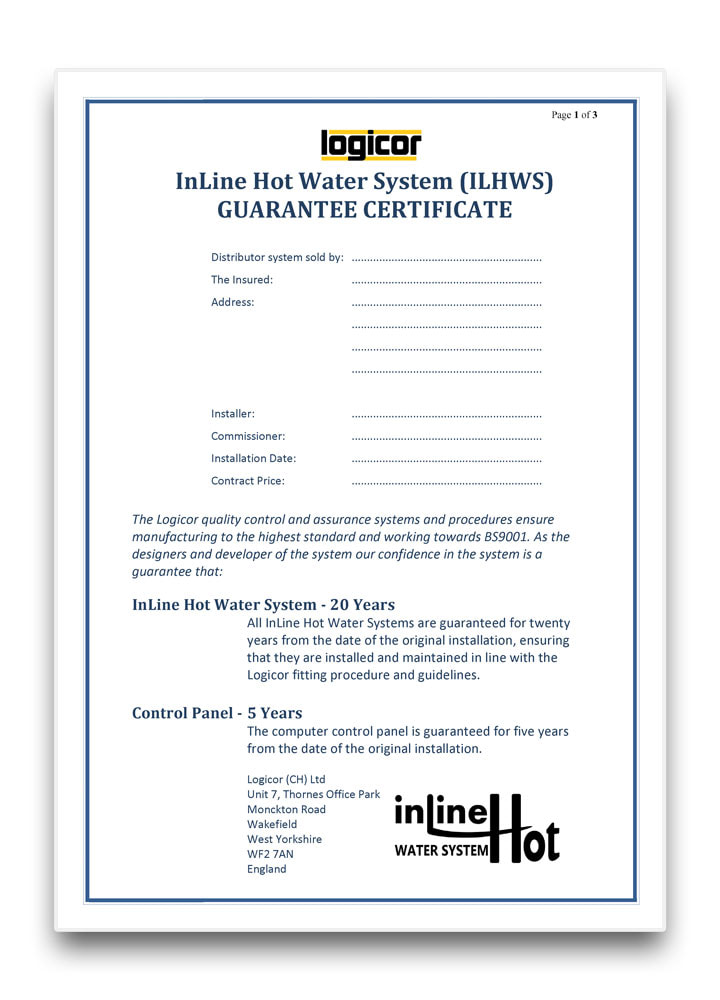 InLine Hot Water System Guarantee Certificate